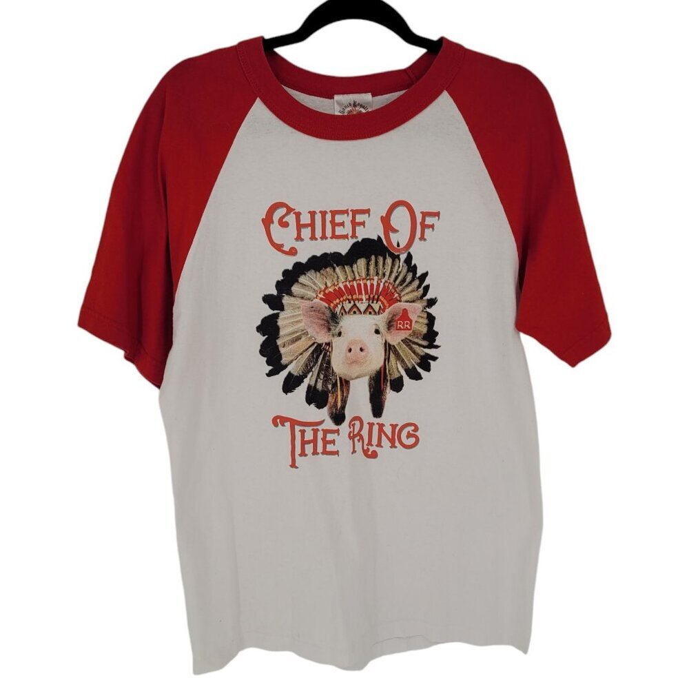 Ranch royalty Large red white short sleeve King of the ring Pig stock show